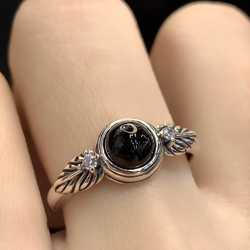 一夜生财树叶黑玛瑙戒指