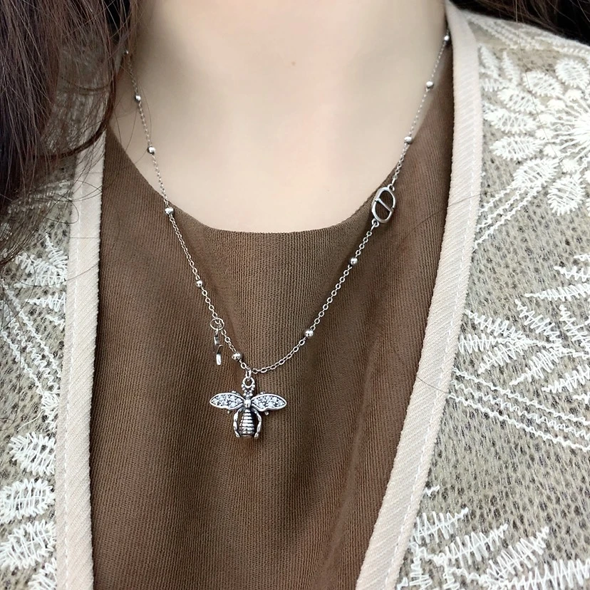 坠链均925银合成锆石 D家蜜蜂星星流苏项链51cm