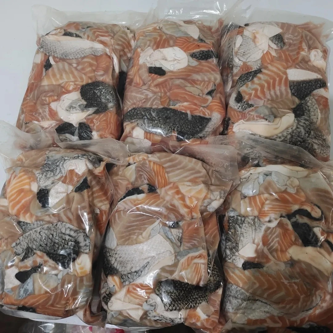 挪威智利进口无刺带鳞带鳞三文鱼皮褐色肉边角料成都发货五斤/包