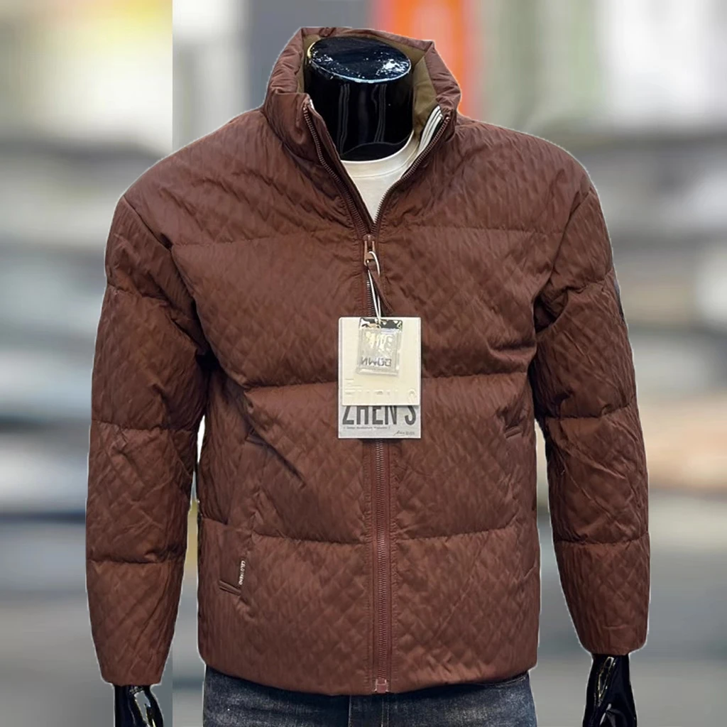 冬季羽绒服修身短款帅气加厚男装短款立领纯色冬季外套男款夹克潮