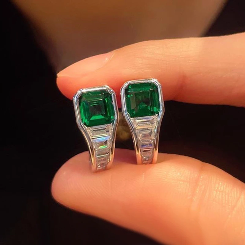 925银合成锆石耳饰 【尔雅】阿斯切绿色复古新中式锆石简约优雅耳扣