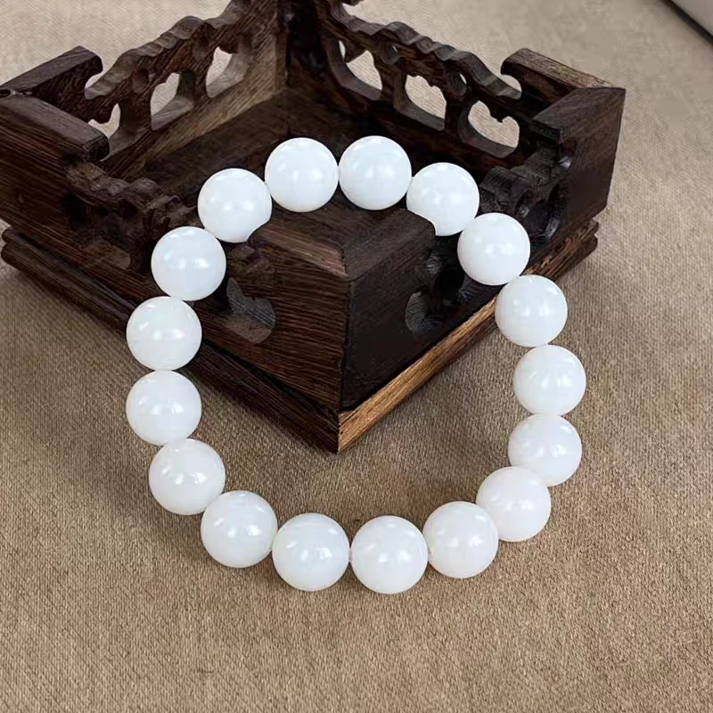 青海昆仑山白雪公主卡10MM-12MM圆珠子时尚素圈单圈白色【SL003】