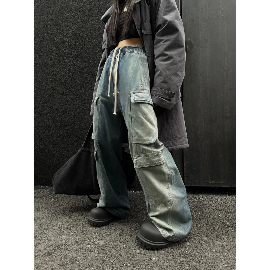 嘉仪【奇迹黑屿】渐变牛仔工装裤