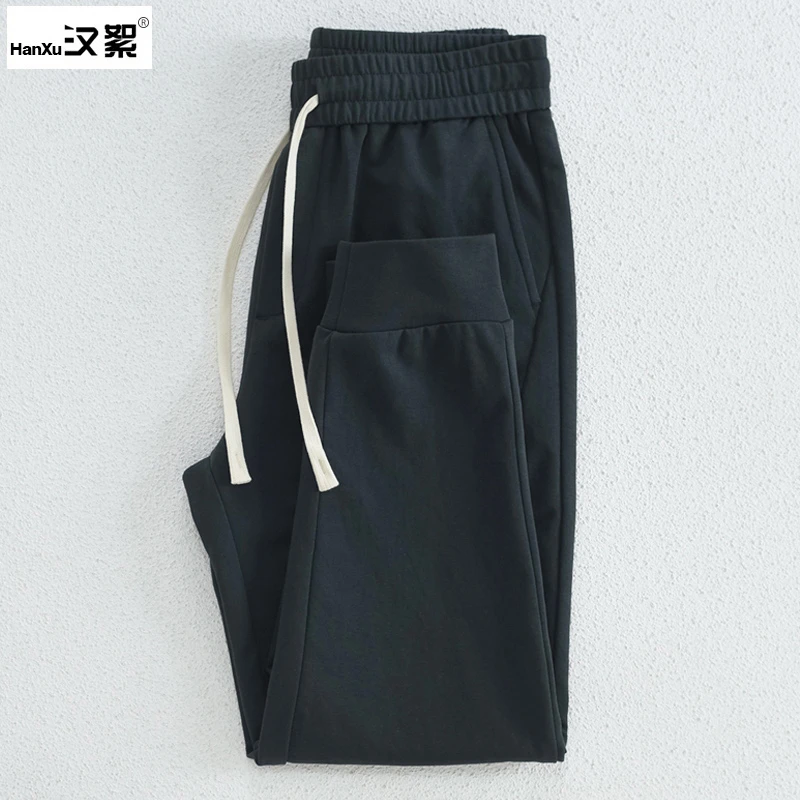 汉絮薄款束脚裤男运动休闲裤2025夏季纯色针织卫裤青年百搭九分裤