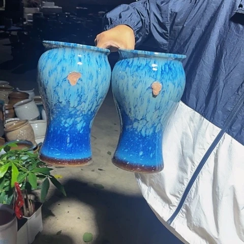 红陶20CM（含）-50CM（不含）瑕疵两个口径15*26蓝