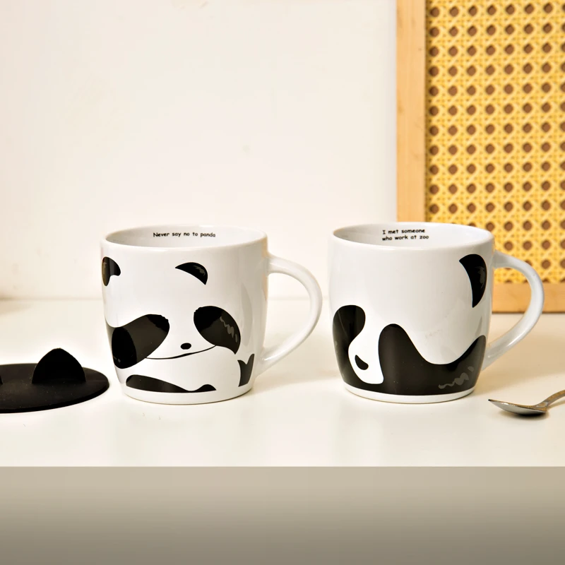 可爱熊猫马克杯家用陶瓷水杯生日礼物儿童杯子情侣耐高温320ML