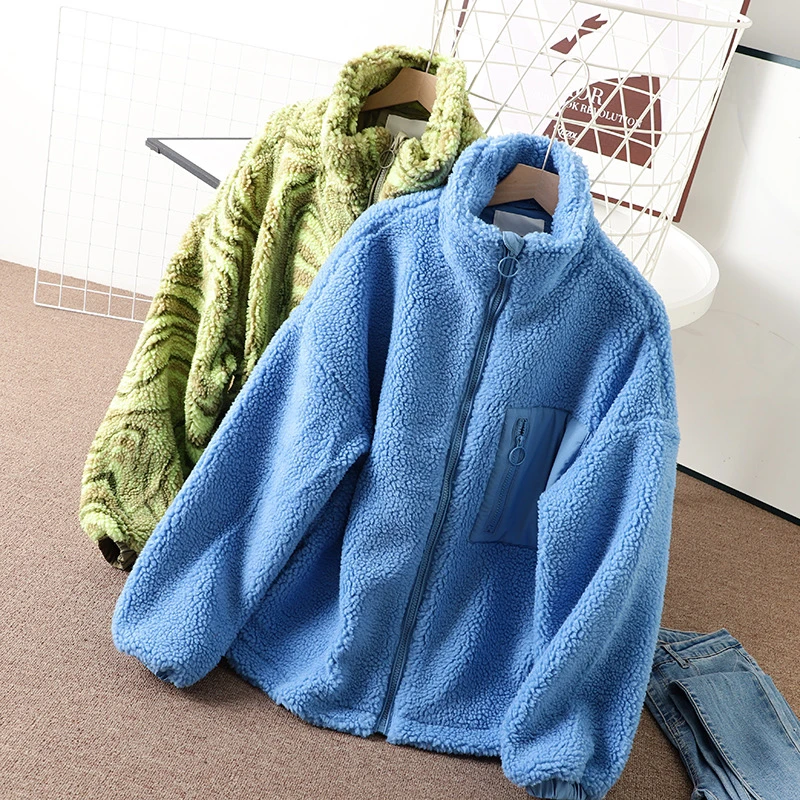 SU314 西班牙D情侣款立领仿羊羔毛柔软舒适休闲加厚拉链外套