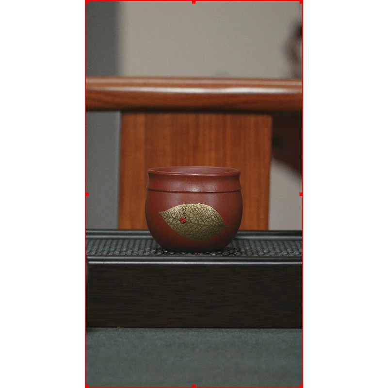 233ZRB宜兴原矿手绘树叶主人杯紫砂