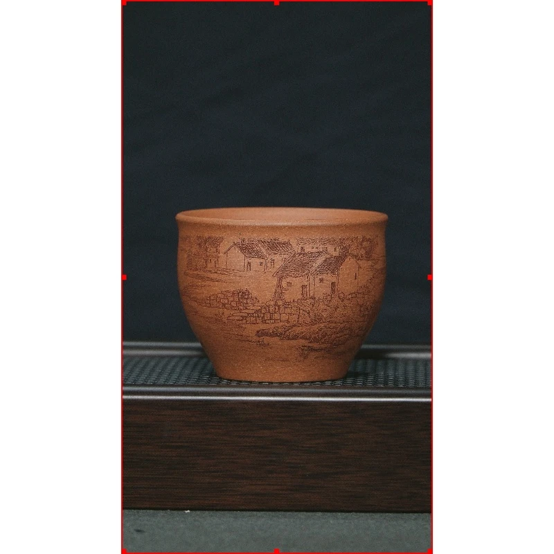 225ZRB宜兴原矿刻绘山水主人杯紫砂