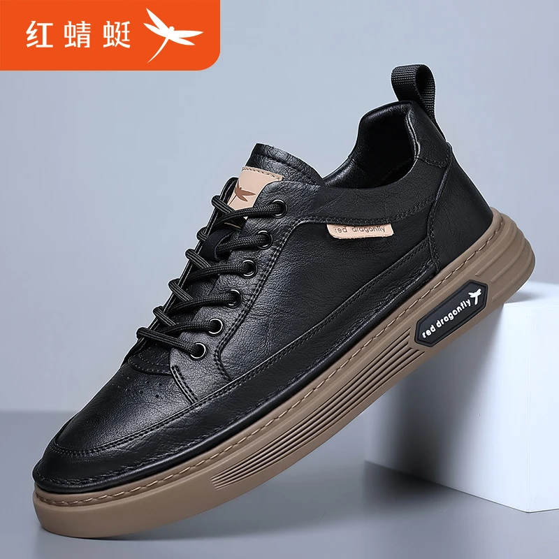 红蜻蜓男鞋2025冬季男士时尚休闲板鞋加绒百搭牛皮休闲鞋C0226661