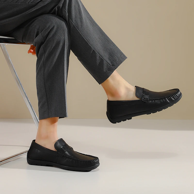 美帮男士百搭舒适透气真皮软底豆豆鞋休闲乐福鞋