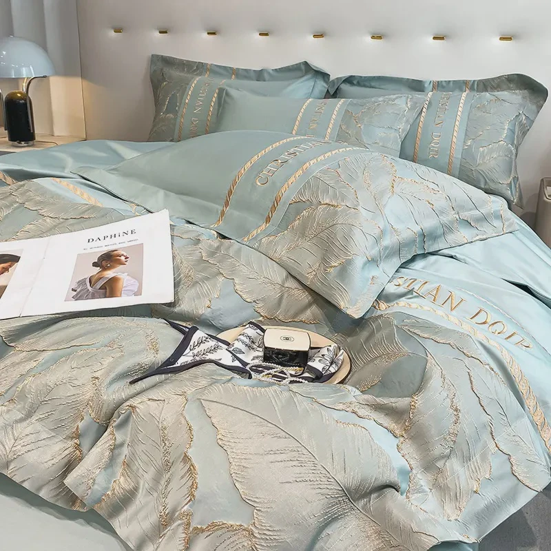 轻奢四件套高级感浮雕纯棉被套高档夏季床单床笠款磨毛床上用品