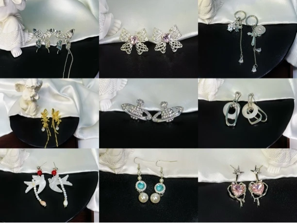 合金合成锆石耳饰 耳环饰品【对对碰代拆耳环】辣妹复古小众高级