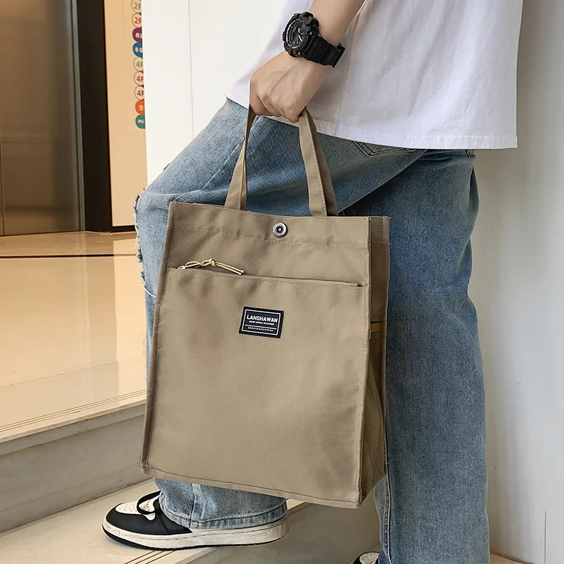 男士手提包休闲简约帆布包男款通勤托特手提袋大号大容量文件包