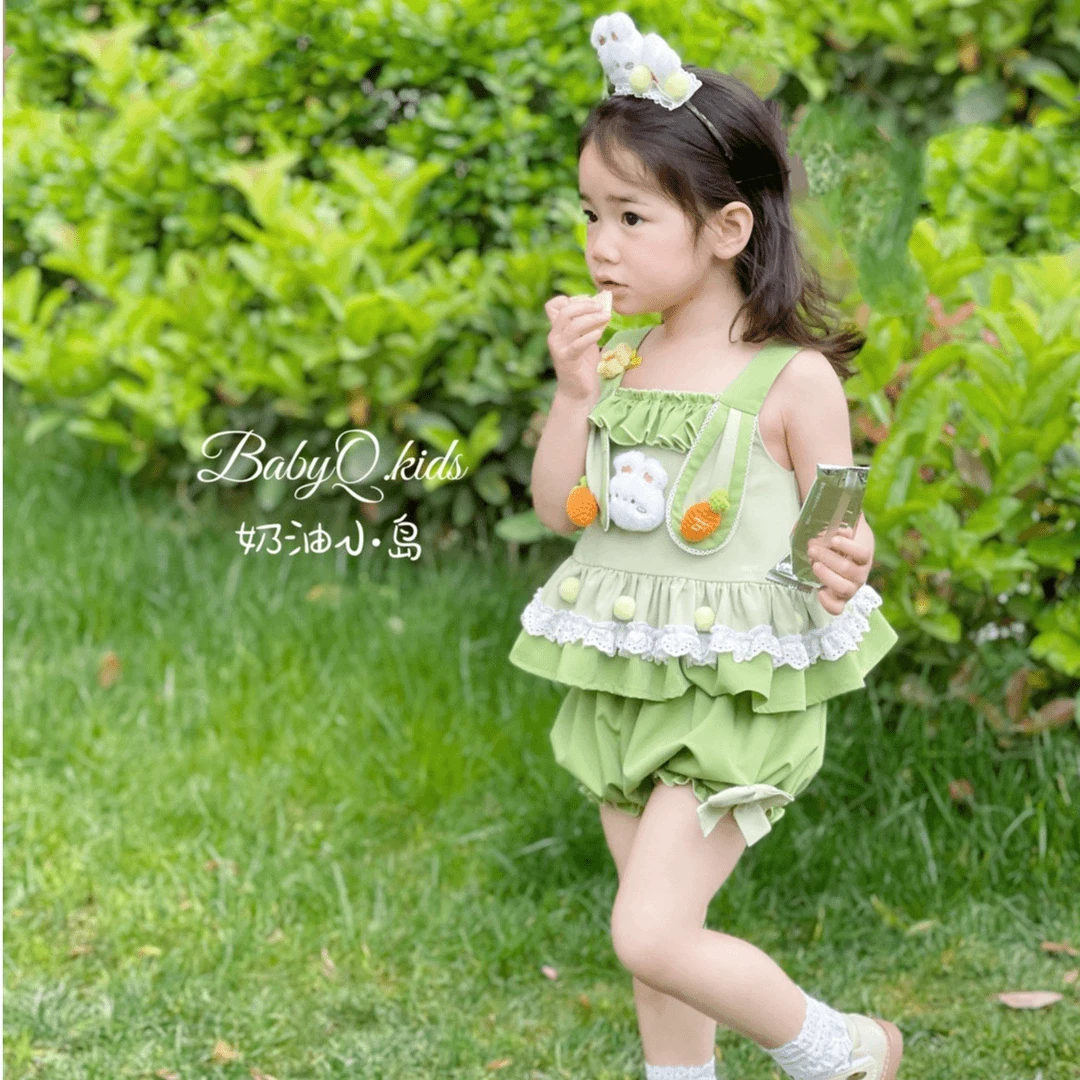 春田兔{BabyQLovely}吊带套装女童宝宝女宝宝小童小吊带小背心