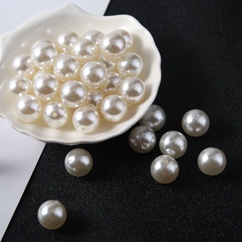 （主播推荐）ABS高亮米白仿珍珠diy手工材料4-20mm带孔圆珠婚庆珍