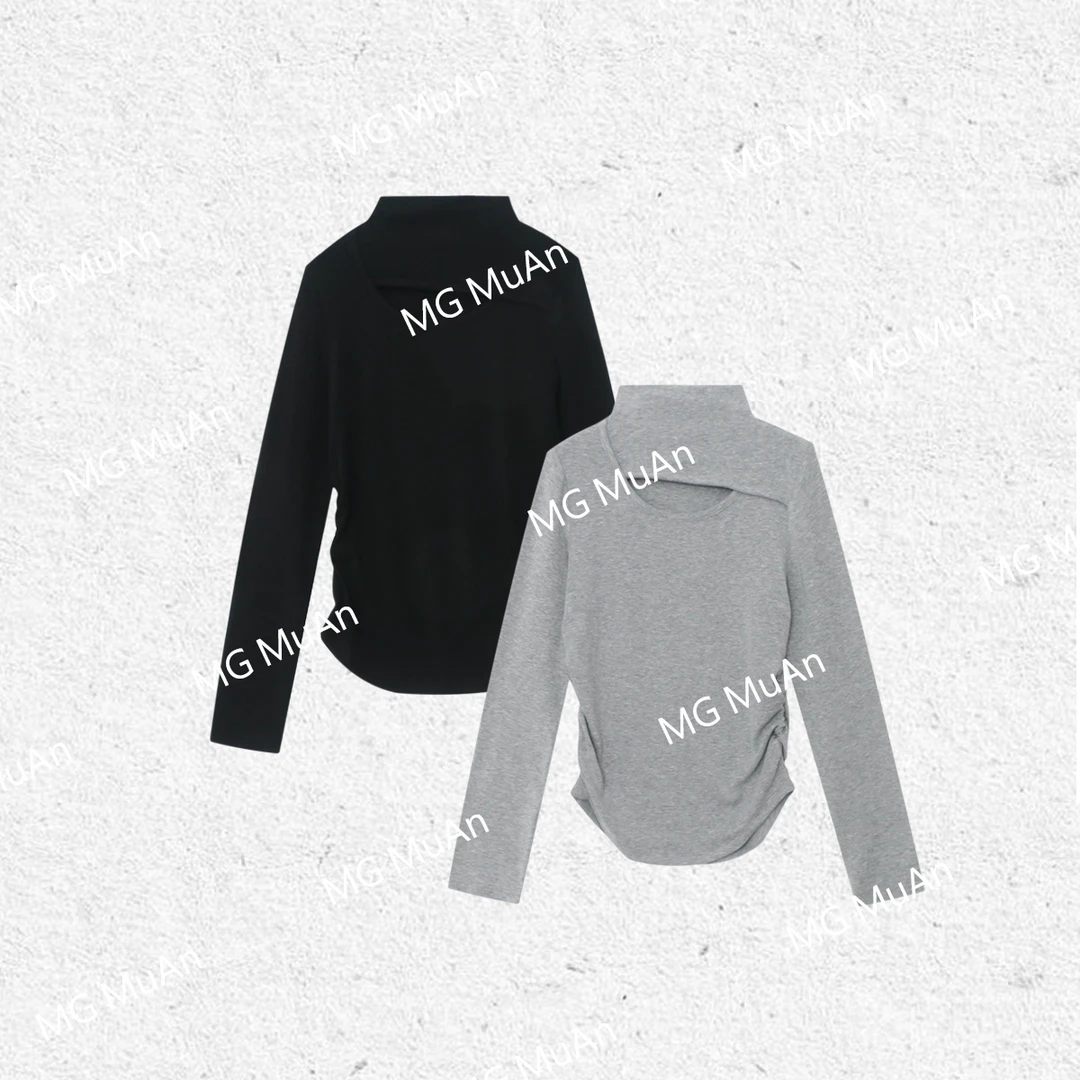 JADE阿毛：《小心机打底》定制正肩百搭长袖镂空打底上衣女DG3-8886