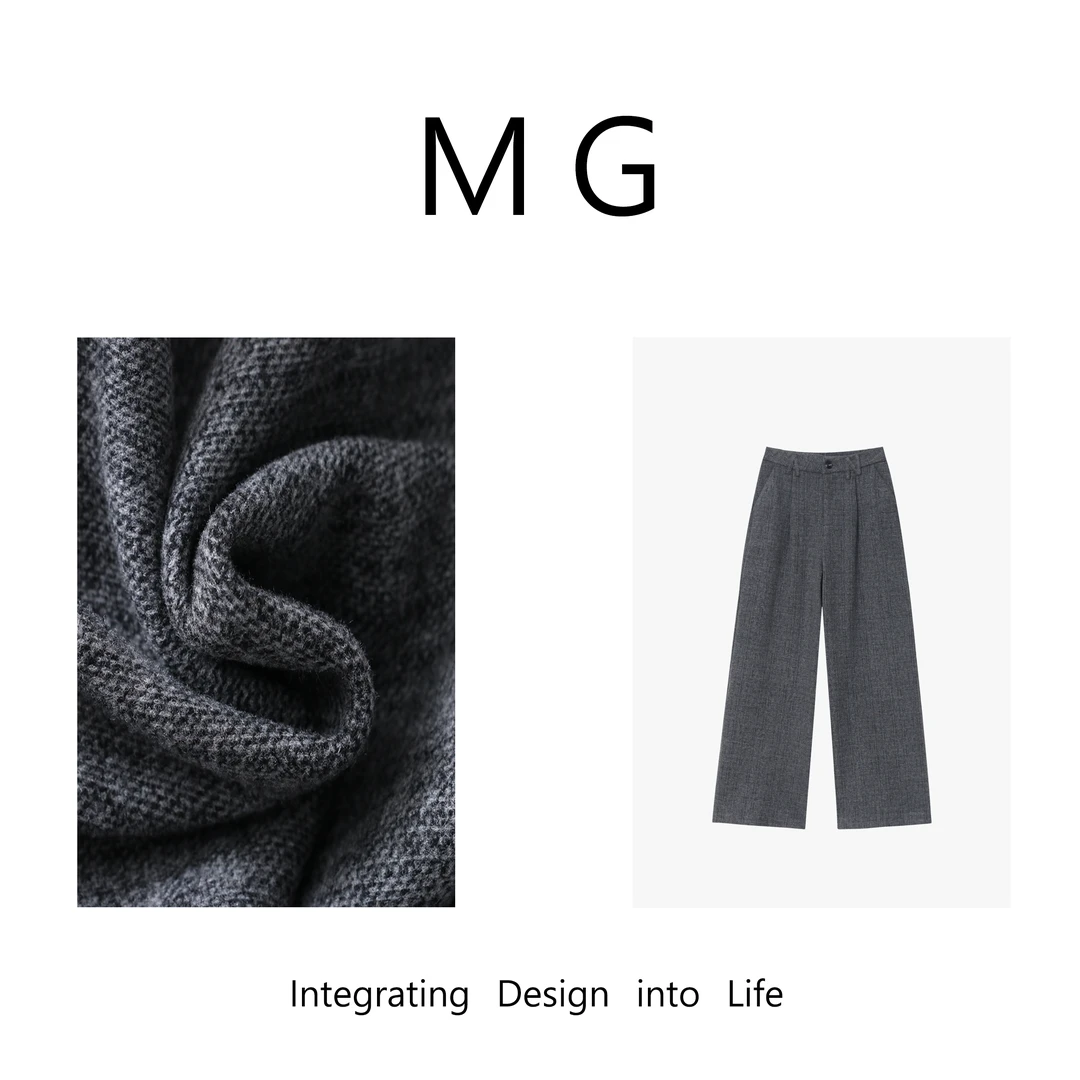MG.毛毛【灰色超模裤】定制高克重加厚呢料西装裤女F8-8803