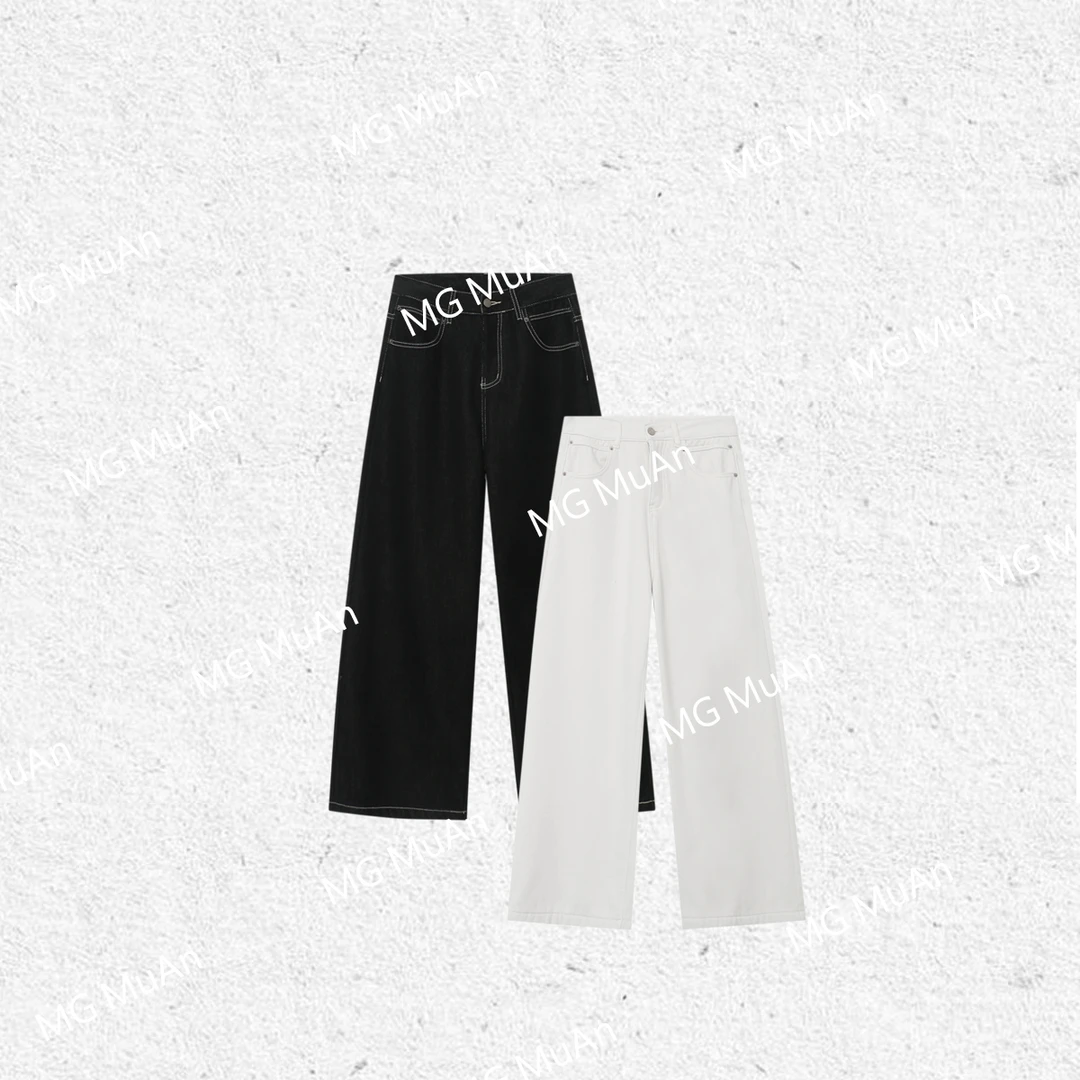【明线原牛】muan定制高级明线简约复古结构感长裤阔腿裤女F8-6038