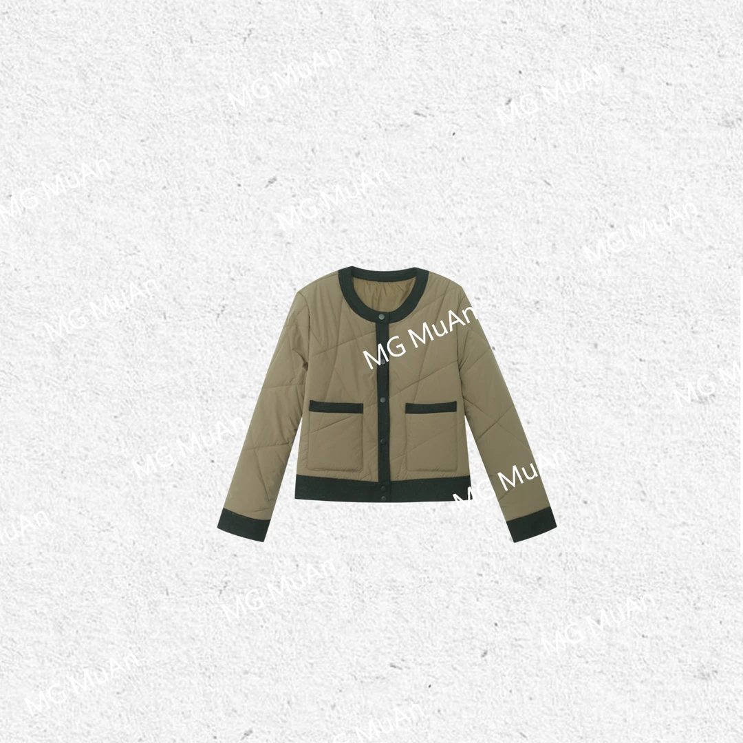 【香奶奶棉服】muan定制香奶奶拼接圆领撞色棉服外套女YJ-23663