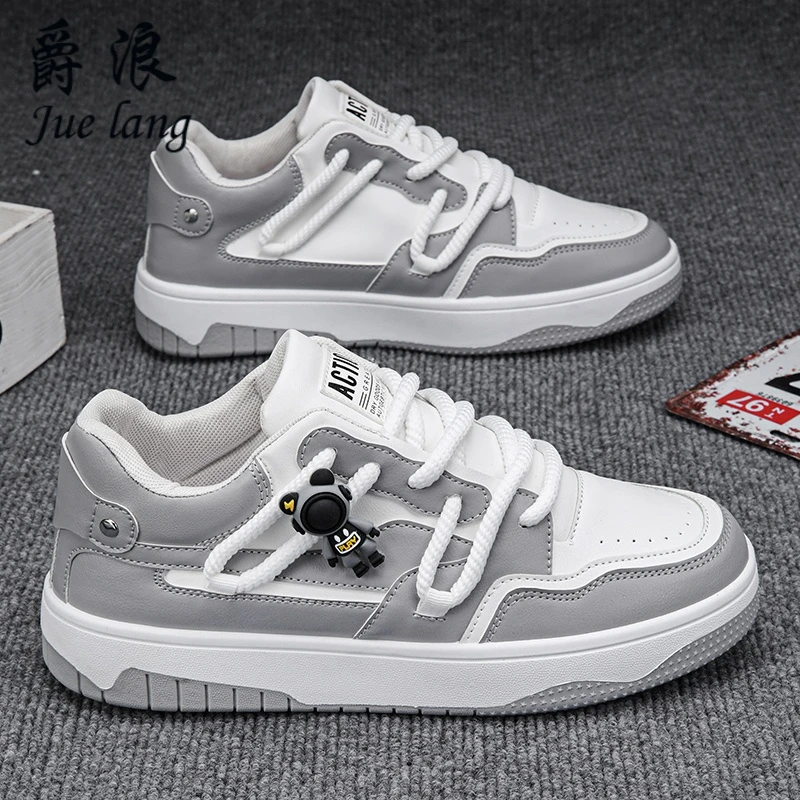 潮牌男鞋春季2025新款小众设计厚底休闲板鞋学生运动皮面百搭潮鞋
