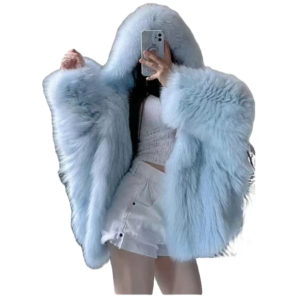 人造皮草 新款大熊连帽双面秋冬保暖时尚百搭外套