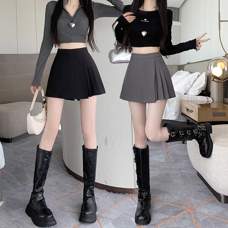 不规则阔腿西装短裤女不显肚子A字裙高腰显瘦辣妹A字百褶裙裤