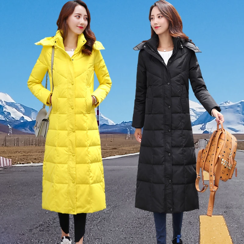 冬装新款长款羽绒服女过膝保暖超长大码防寒外套时尚修身中长大衣