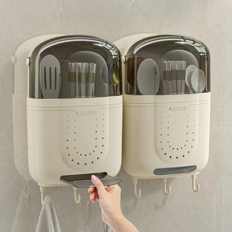小米妈妈筷子桶壁挂式带盖防尘筷篓沥水收纳勺子置物架家用筷子筒