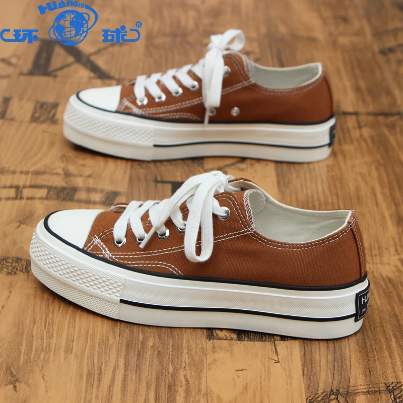 HUANQIU/环球帆布鞋女秋季2025新款百搭厚底焦糖ins经典学生板鞋