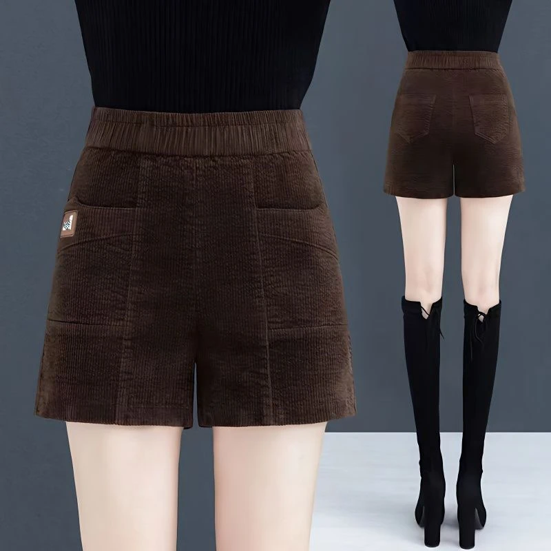 2025秋冬新款灯芯绒短裤女高腰宽松四分阔腿短裤条形a字靴裤外穿