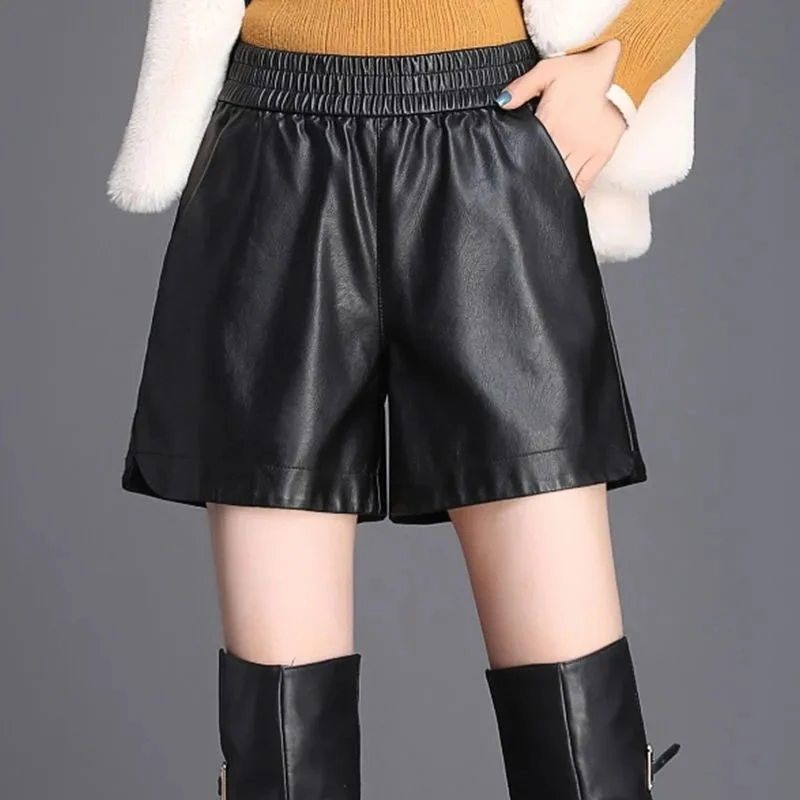 皮短裤女2025新款春装外穿阔腿宽松皮裤高腰百搭大码显瘦休闲靴裤