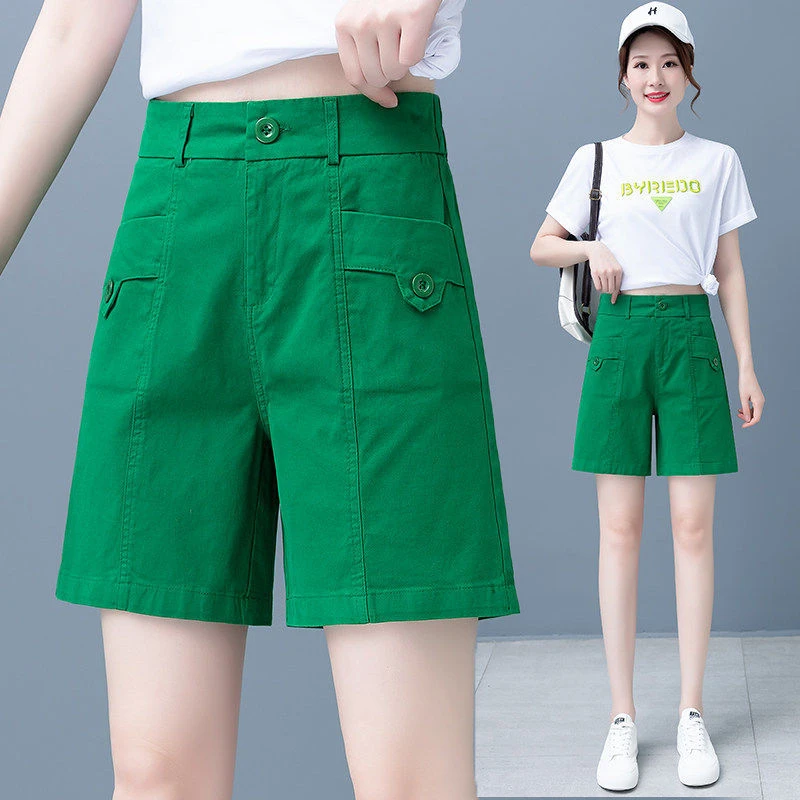 休闲短裤女2025夏季新款高腰显瘦阔腿中裤宽松洋气a字工装五分裤