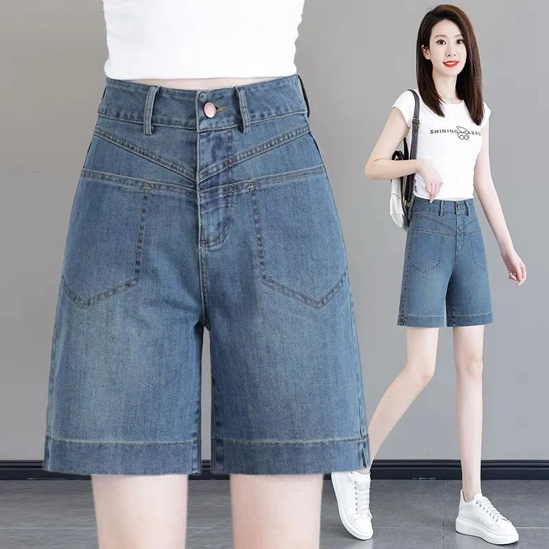 2025夏季新款牛仔五分短裤女高腰宽松显瘦小个子薄款a字阔腿热裤