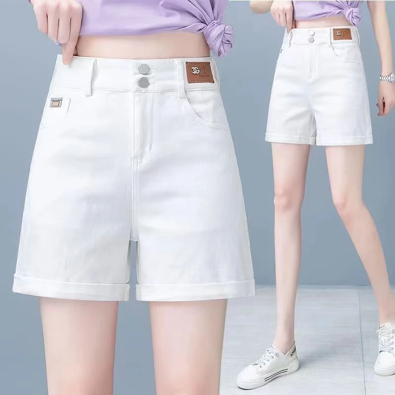2025夏季新款高腰牛仔短裤女薄款白色阔腿短裤修身显瘦百搭短裤女