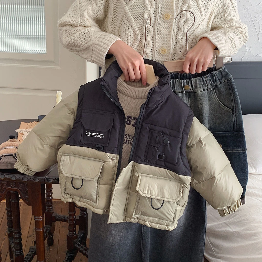BFCT3932儿童冬款韩版拼接羽绒服袖子可拆卸