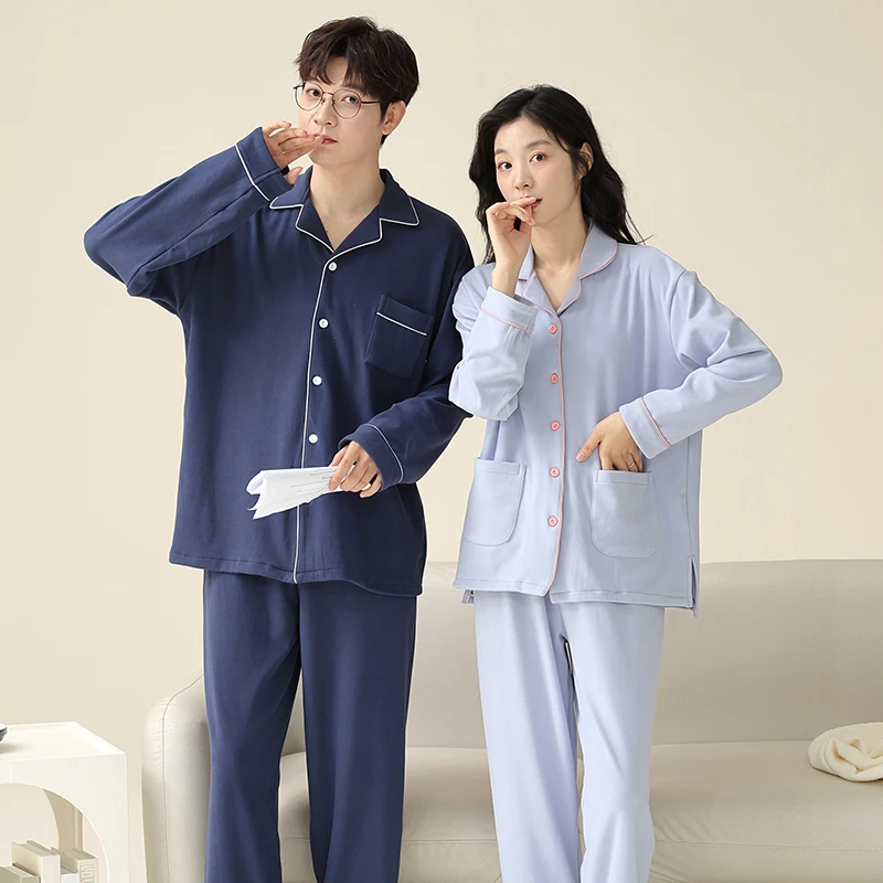 德绒黑科技加厚冬天情侣款简约开衫保暖睡衣女套装