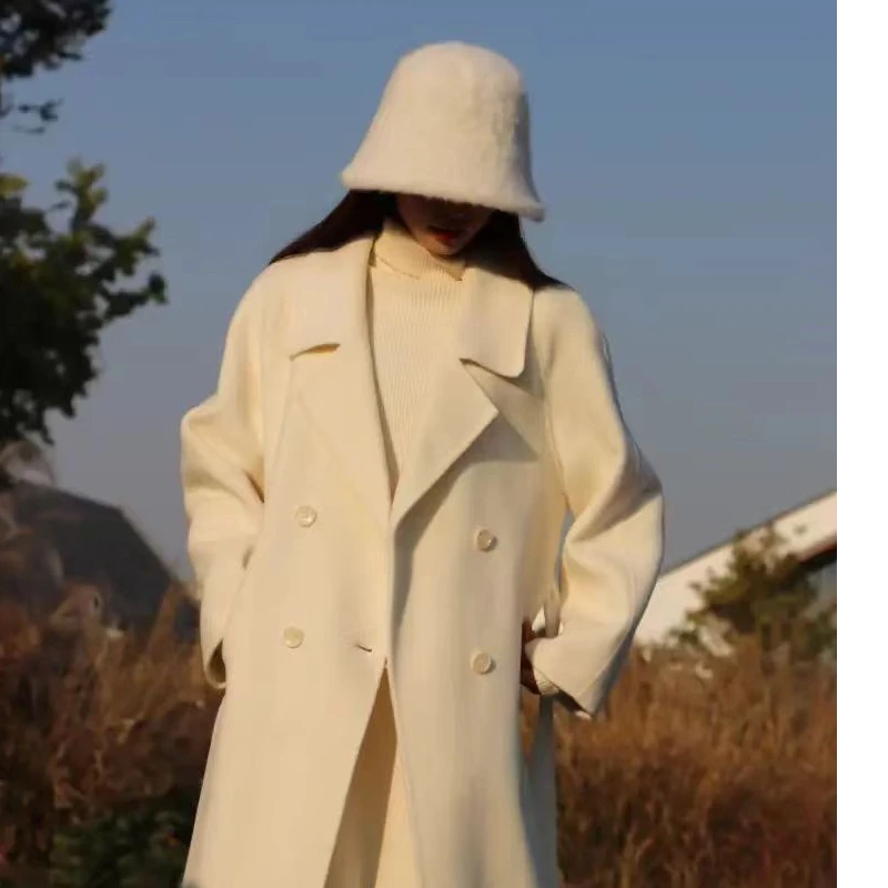 2024原创设计双面羊毛大衣中长款气质网红时尚百搭