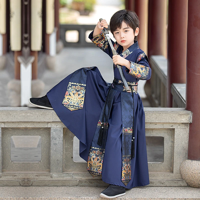 男童汉服秋冬2024新款帅气男孩高端唐装表演服中国风儿童侠客古装