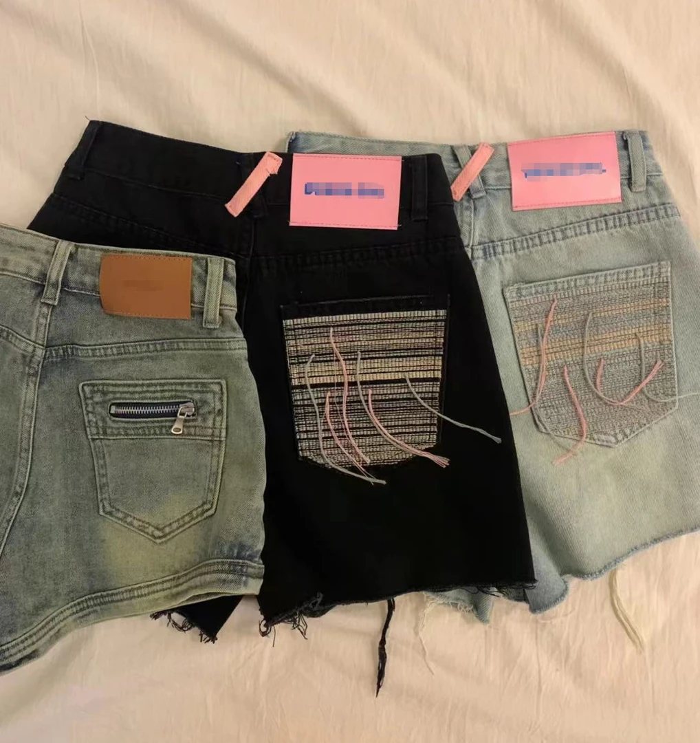 2024默认微瑕牛仔短裤阔腿微喇小个子窄脚开叉杂款直筒牛仔裤