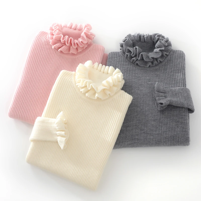 秋冬新款儿童羊毛衫女童木耳花领纯羊毛针织衫毛衣