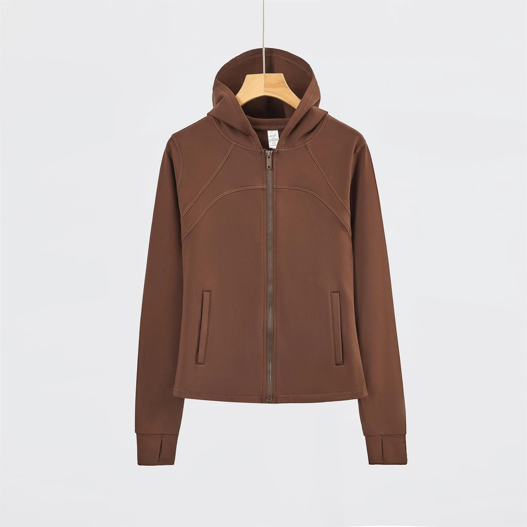 TZ22新款lu家瑜伽加绒秋冬新款长袖时尚修身带双拉链口袋夹克套装