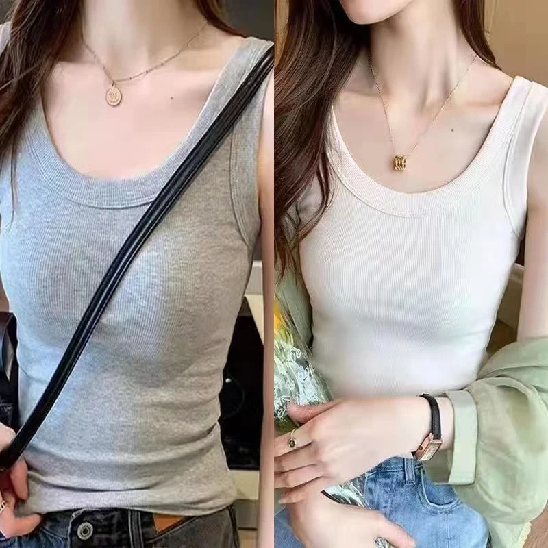 《两件装》88百搭运动防走光外穿内搭修身弹力螺纹背心显瘦打底