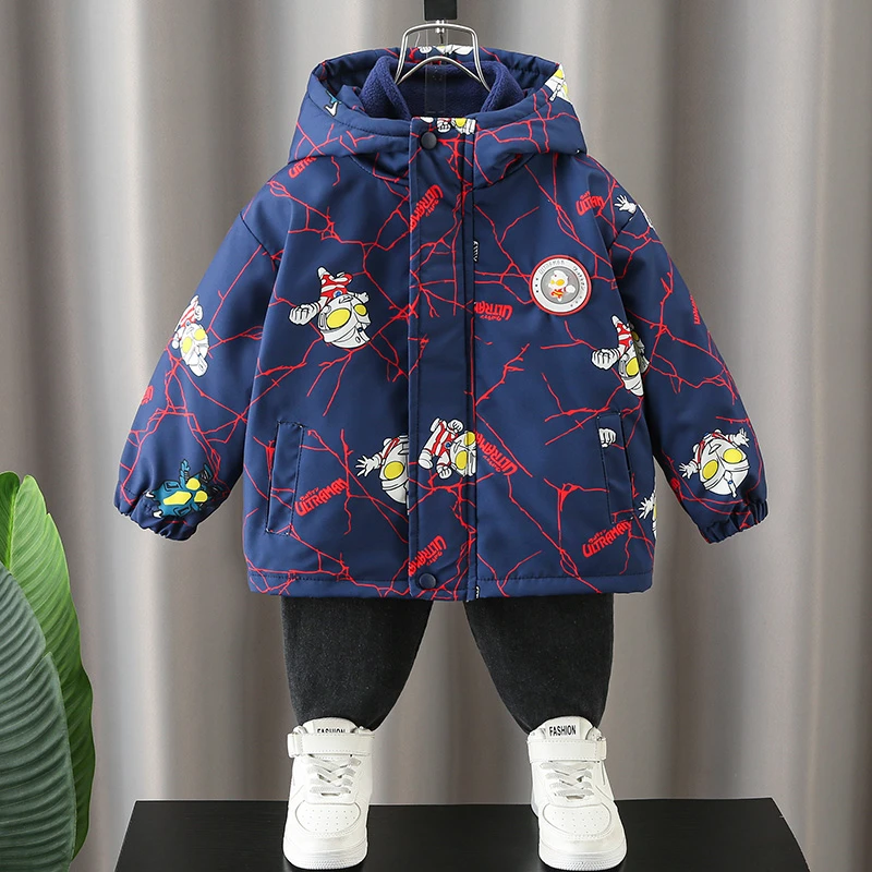 奥特曼衣服男童秋冬款外套儿童装冬季宝宝加绒加厚夹棉冲锋风衣潮