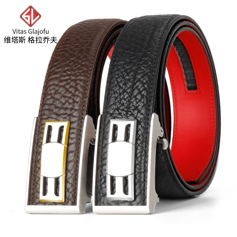 非洲牛皮皮带男士休闲高档钨钢自动扣商务正装裤腰带真牛皮皮带