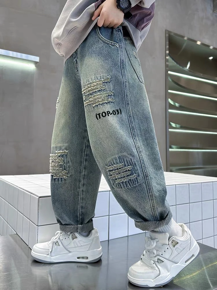 牛仔裤新款儿童牛仔裤裤子牛仔夏装童装潮酷洋气大童男童牛仔裤