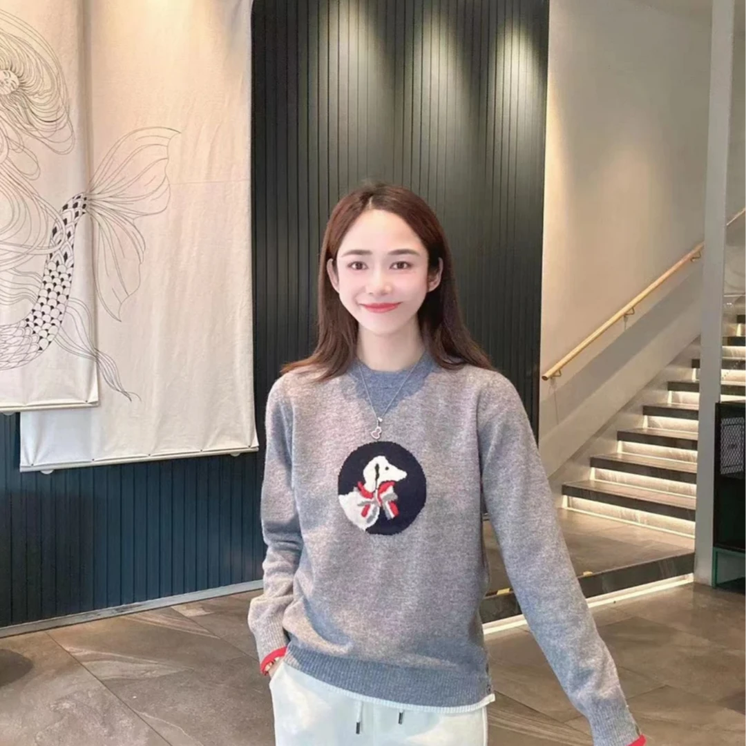 设计感长袖T恤女2023秋冬新款小狗印花百搭时尚显瘦大码打底衫潮