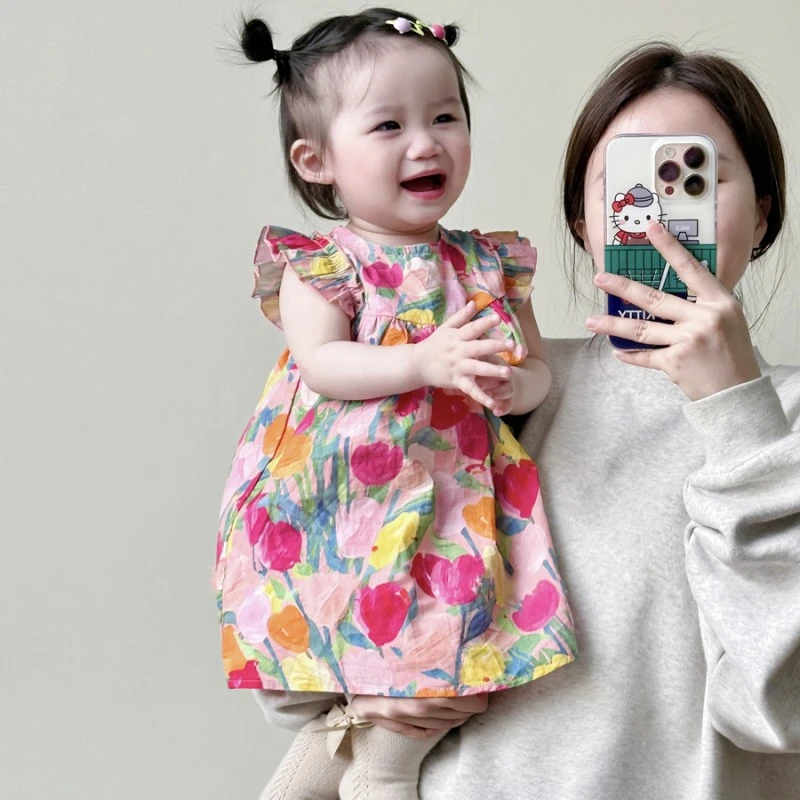 女童连衣裙2025夏季裙子婴儿衣服碎花小飞袖公主裙一岁女宝宝夏装