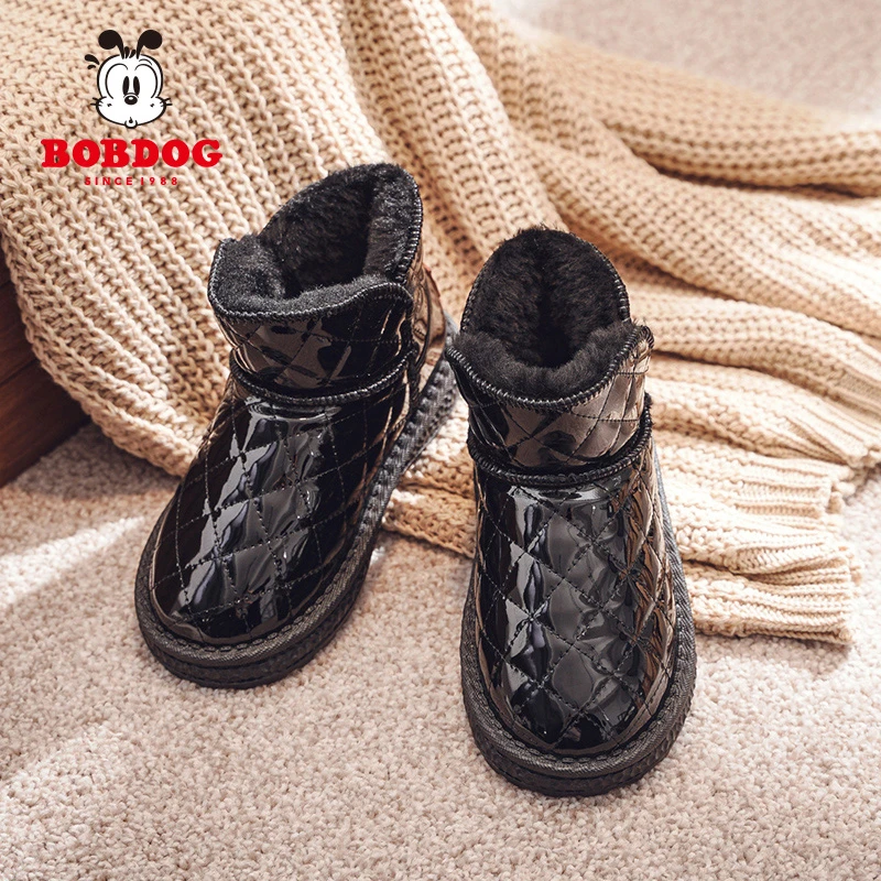 Bobdog/巴布豆雪地靴男童女童保暖加绒加厚短靴 26-37 B16515029