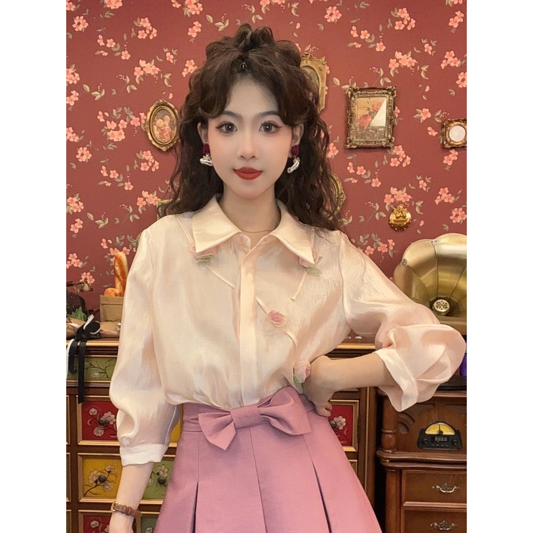 小妍【月光茉莉】港味复古显瘦气质设计感上衣26722